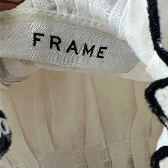 Frame Denim White Blouse with Black Ruffle Trim - Picture 8 of 16